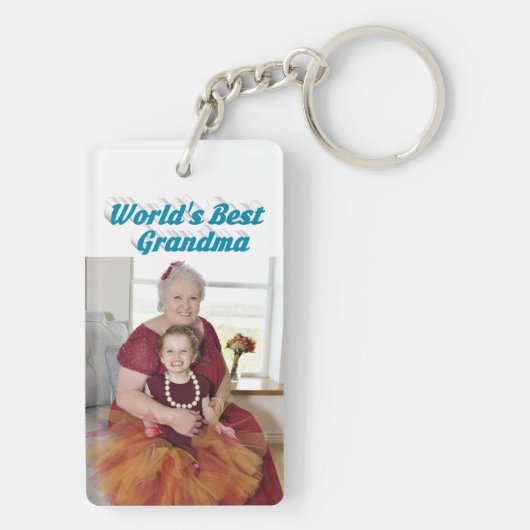 おばあちゃんの写真と空色のテキストで母の日をお祝い キーホルダー (裏面)