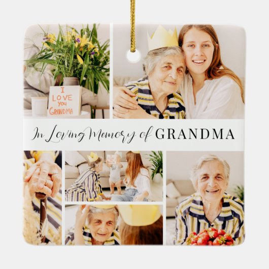 おばあちゃんの写真コラージュの愛モダンの記憶で セラミックオーナメント (裏面)