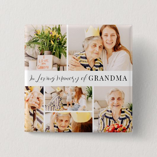 おばあちゃんの写真コラージュの愛モダンの記憶で 缶バッジ (正面)