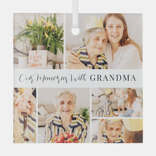 おばあちゃんの写真コラージュモダンで私たちの思い出 ガラスオーナメント (正面)