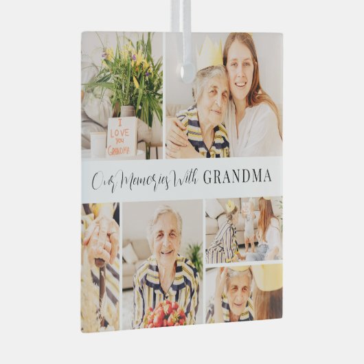 おばあちゃんの写真コラージュモダンで私たちの思い出 ガラスオーナメント (正面右)