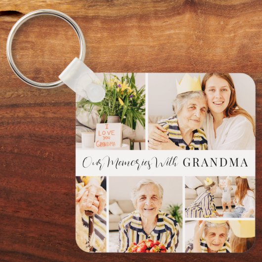 おばあちゃんの写真コラージュモダンで私たちの思い出 キーホルダー (正面)