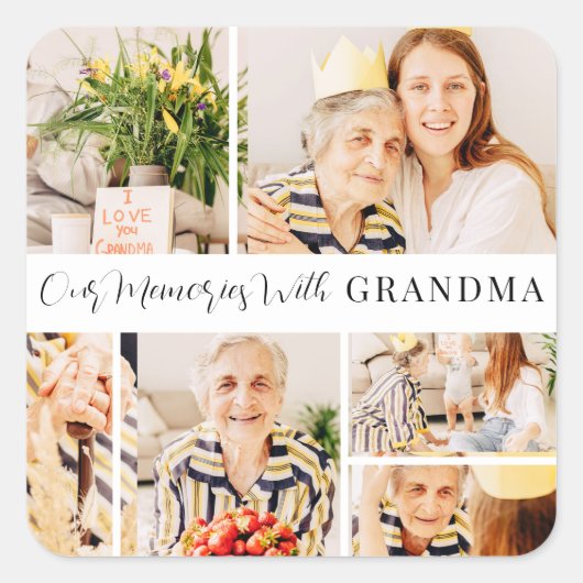 おばあちゃんの写真コラージュモダンで私たちの思い出 スクエアシール (正面)