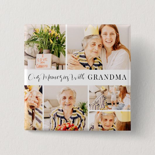 おばあちゃんの写真コラージュモダンで私たちの思い出 缶バッジ (正面)