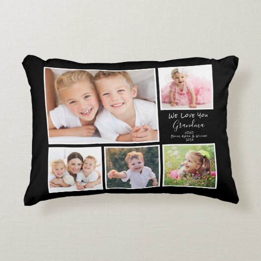 おばあちゃんの写真コラージュ私たちはブラックあなたを愛 アクセントクッション (正面)