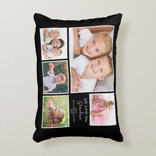 おばあちゃんの写真コラージュ私たちはブラックあなたを愛 アクセントクッション (正面(垂直))