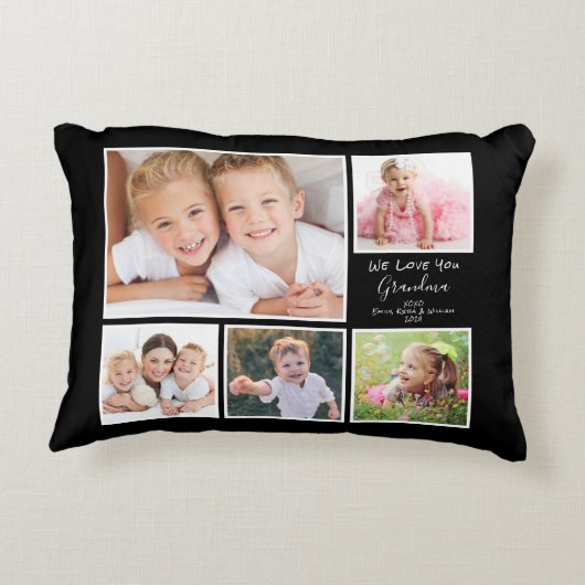 おばあちゃんの写真コラージュ私たちはブラックあなたを愛 アクセントクッション (裏面)