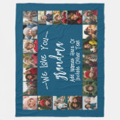 おばあちゃんの写真コラージュ – 最大20枚の写真ブルー フリースブランケット (正面)