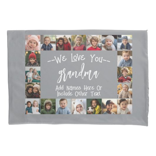おばあちゃんの写真コラージュ – 最大20枚 枕カバー (正面)
