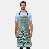 おばあちゃんの冬の雪のスプルースの木をパーソナライズ エプロン (着用した状態)