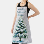 おばあちゃんの冬の雪のスプルースの木をパーソナライズ エプロン (インサイチュ)