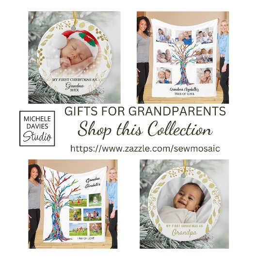 おばあちゃんの初めてのクリスマス写真金ゴールドの葉 セラミックオーナメント