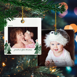 おばあちゃんの初めてのクリスマス素朴ツリー2枚 セラミックオーナメント