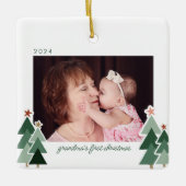 おばあちゃんの初めてのクリスマス素朴ツリー2枚 セラミックオーナメント (正面)