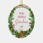おばあちゃんの初めてのクリスマス素朴リースベビー写真 セラミックオーナメント (右)