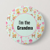 おばあちゃんの可愛い動物柄のボタン 缶バッジ (正面)