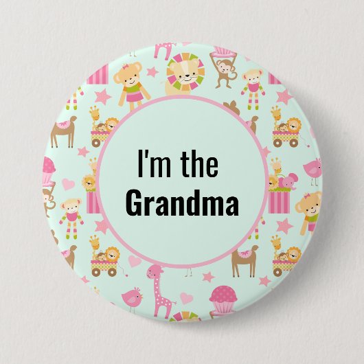 おばあちゃんの可愛い動物柄のボタン 缶バッジ (正面)