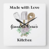 おばあちゃんの台所 | Made with Love パーソナライズされた スクエア壁時計 (正面)