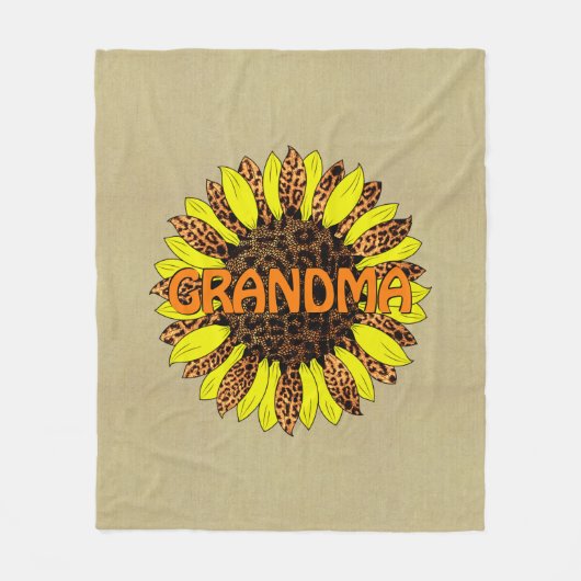 おばあちゃんの名前または文字の追加, Leopard Print Sunflower フリースブランケット (正面)