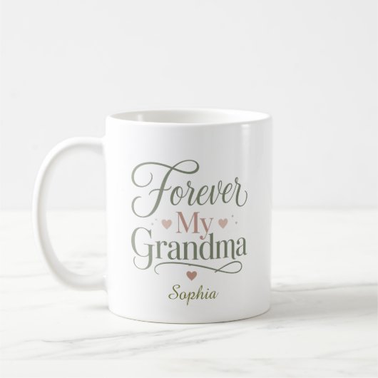 おばあちゃんの名前入りギフト Forever My Grandma コーヒーマグカップ (左)