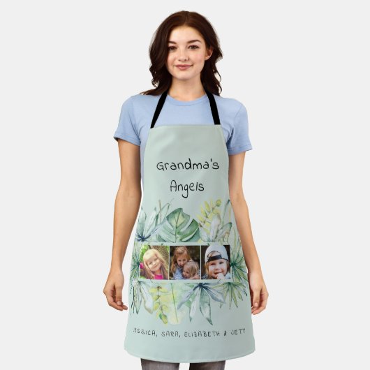 おばあちゃんの天使のトロピカルコラージュ写真 エプロン (着用した状態)