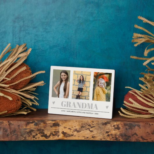 おばあちゃんの孫の名前3フォトグレーハート フォトプラーク