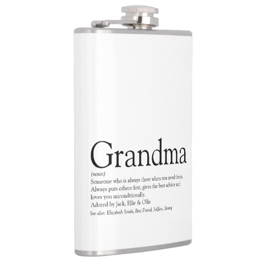 おばあちゃんの定義ことわざおもしろい白黒 フラスク (右)