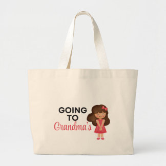 おばあちゃんの家に行くトートバッグ - 黒髪のお孫さん ラージトートバッグ