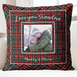 おばあちゃんの家族の写真の素朴プレイド クッション