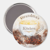 おばあちゃんの居心地の良いキッチンコーヒーカップコーヒー豆 マグネット (正面/裏面)