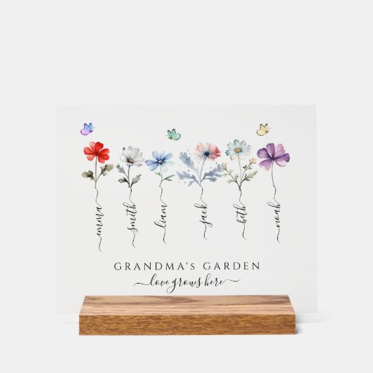 おばあちゃんの庭とグランドキッズの名前Water color アクリルサイン (正面)