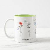 おばあちゃんの庭とグランドキッズの名前Water color ツートーンマグカップ (左)