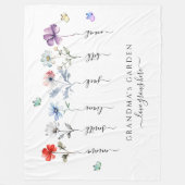 おばあちゃんの庭とグランドキッズの名前Water color フリースブランケット (正面)