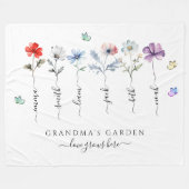 おばあちゃんの庭とグランドキッズの名前Water color フリースブランケット (正面(横))