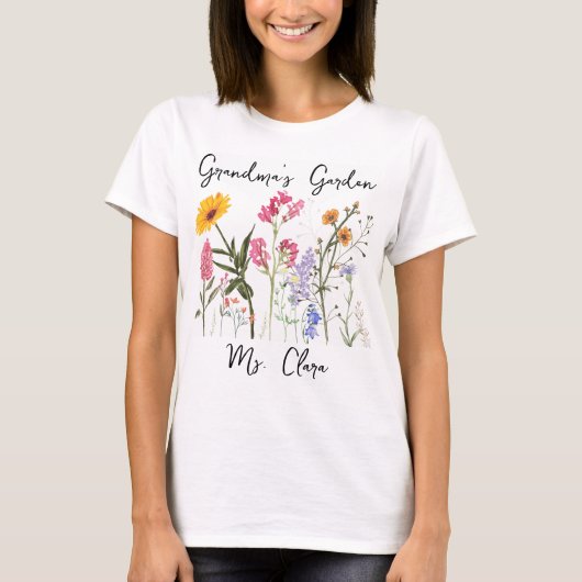 おばあちゃんの庭のシャツ、母の日ギフト、誕生月 Tシャツ (正面)