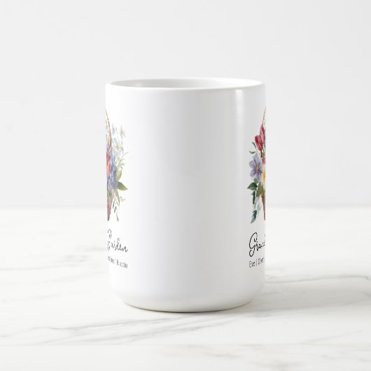 おばあちゃんの庭の名前の水色フローラバスケット コーヒーマグカップ (中央)