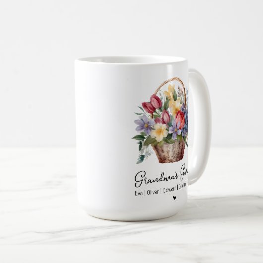 おばあちゃんの庭の名前の水色フローラバスケット コーヒーマグカップ (正面右)