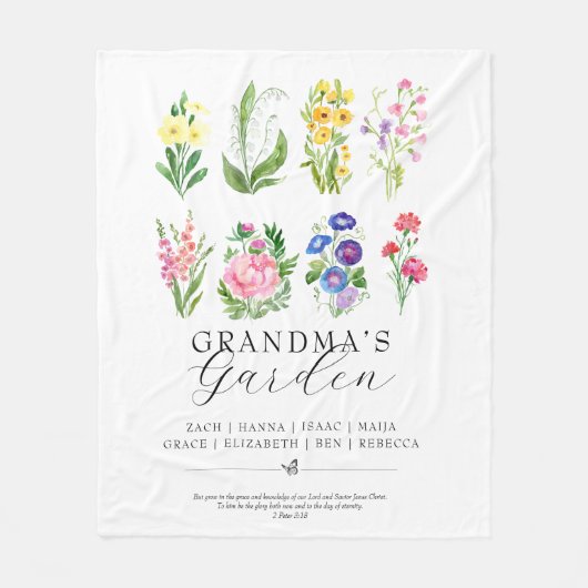 おばあちゃんの庭誕生月花形見 フリースブランケット (正面)