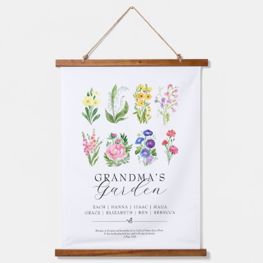 おばあちゃんの庭誕生月花形見 吊り下げ型タペストリー (正面)