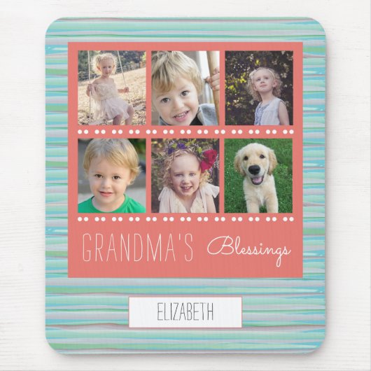 おばあちゃんの恵みフォトコラージュコーラルとティール(緑がかった色) マウスパッド (正面)
