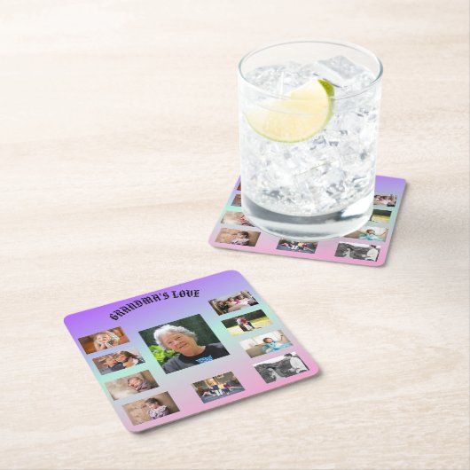おばあちゃんの愛を伝えるパステル輝くコラージュ スクエアペーパーコースター (インサイチュ)