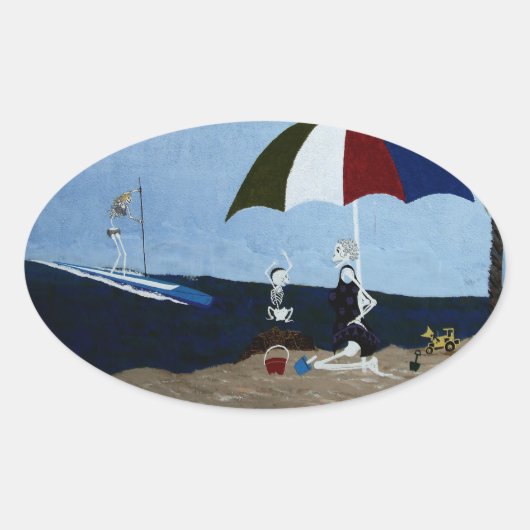 おばあちゃんの日ビーチ 楕円形シール (正面)
