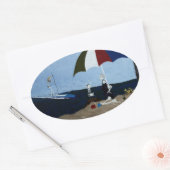 おばあちゃんの日ビーチ 楕円形シール (封筒)