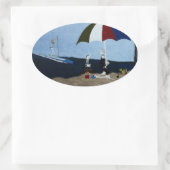 おばあちゃんの日ビーチ 楕円形シール (バッグ)