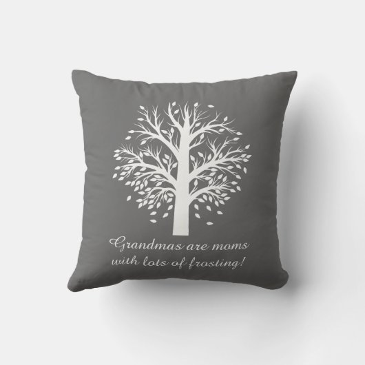 おばあちゃんの木(ハート)白のグレー、8つの名前/日付 クッション (裏面)