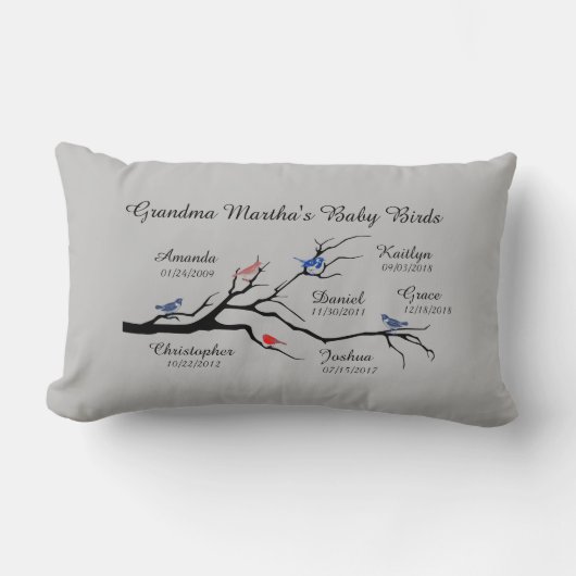 おばあちゃんの木（鳥）カスタマイズ、名前·日付6 ランバークッション (正面)