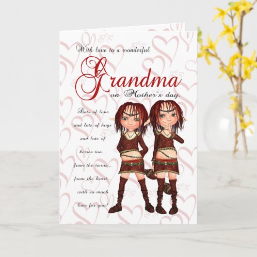 おばあちゃんの母のデイカード双子 – 2つの可愛いエル カード (黄色い花)