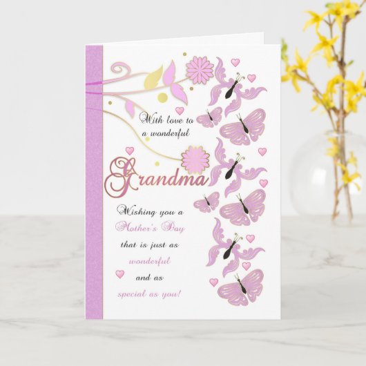 おばあちゃんの母の日花とバターフ付きカード カード (黄色い花)