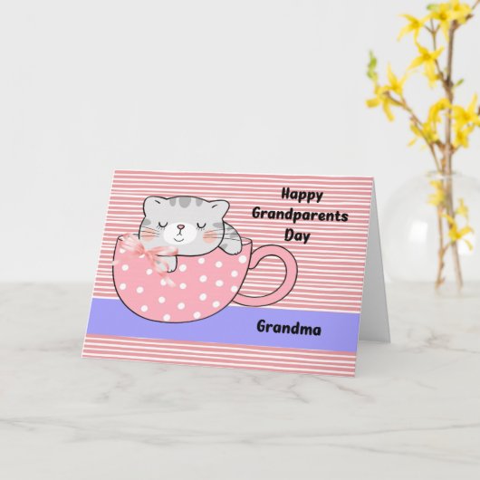 . .おばあちゃんの猫カードおばあちゃんの日 カード (黄色い花)