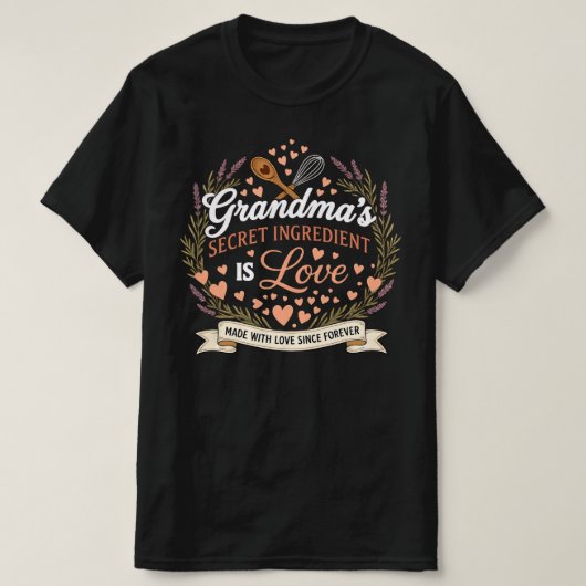 おばあちゃんの秘密の材料は愛 | かわいいおばあちゃん Tシャツ (デザイン正面)